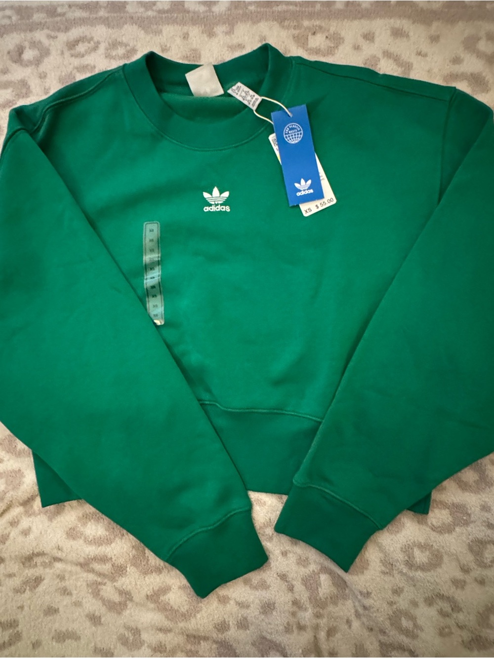adidas Green Cropped Crewneck Sweatshirt with Trefoil Logo